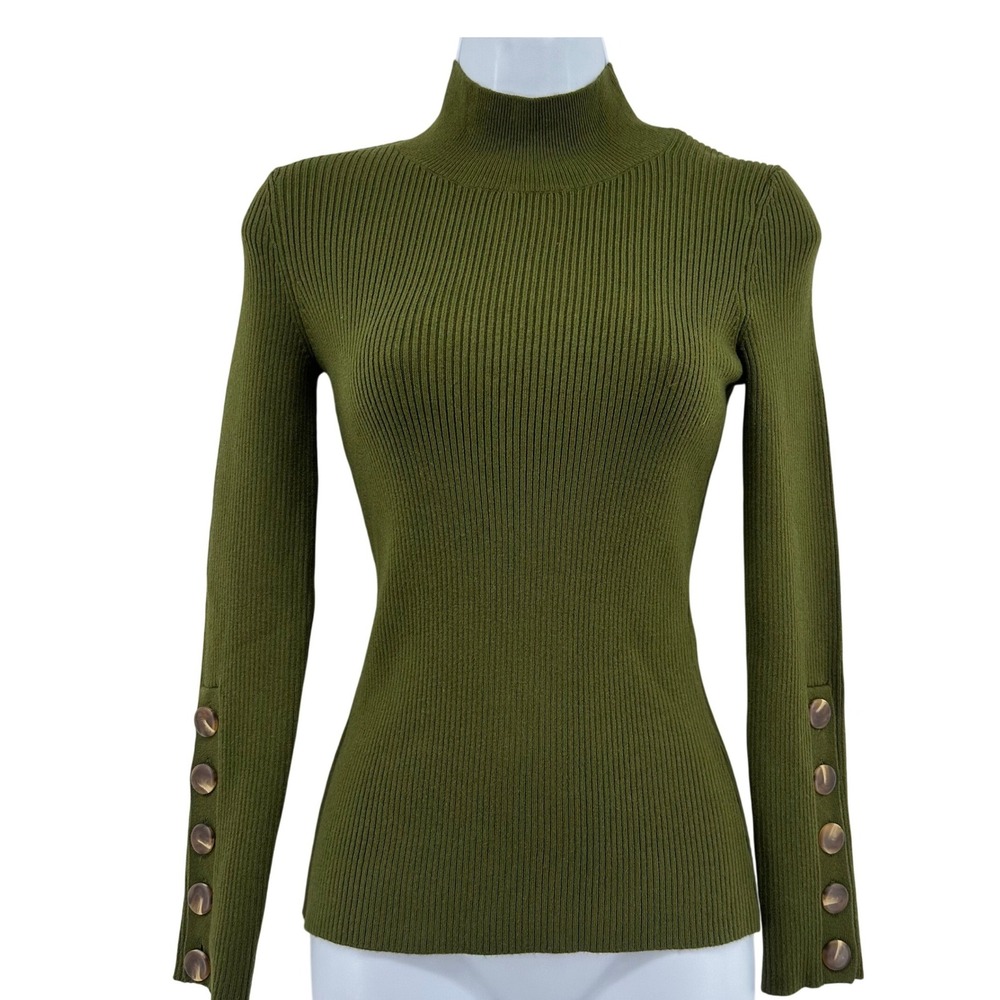 Sezane Hayley Jumper Women XS Vert Parfait Green‎ Mock Neck Ribbed Sweater NEW